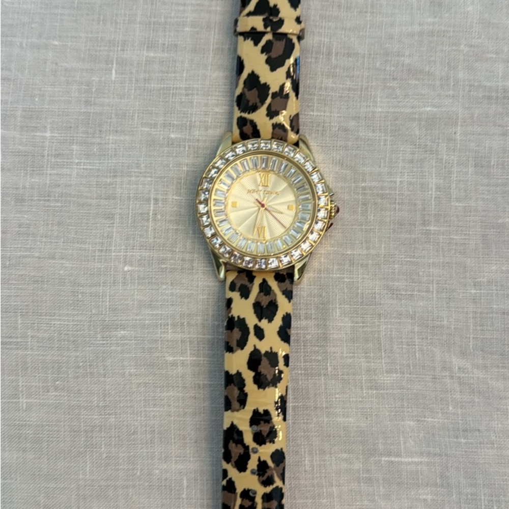 Betsey Johnson Watch - Cheetah / Leopard leather strap & crystals.